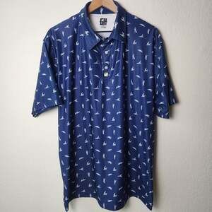 Greater Half Polo Shirt Mens XL Blue Adult Humor Graphic Print Novelty Stretch